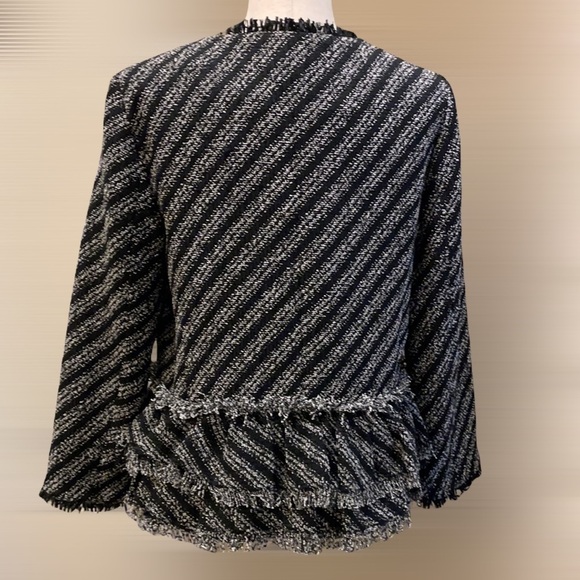 Ann Taylor Tweed Boucle Fringe Layered Peplum Jacket Black/White - Picture 7 of 10